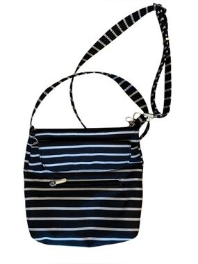 Travelon Anti Theft Crossbody Bag Purse Black White Stripe Shoulder Bag Travel